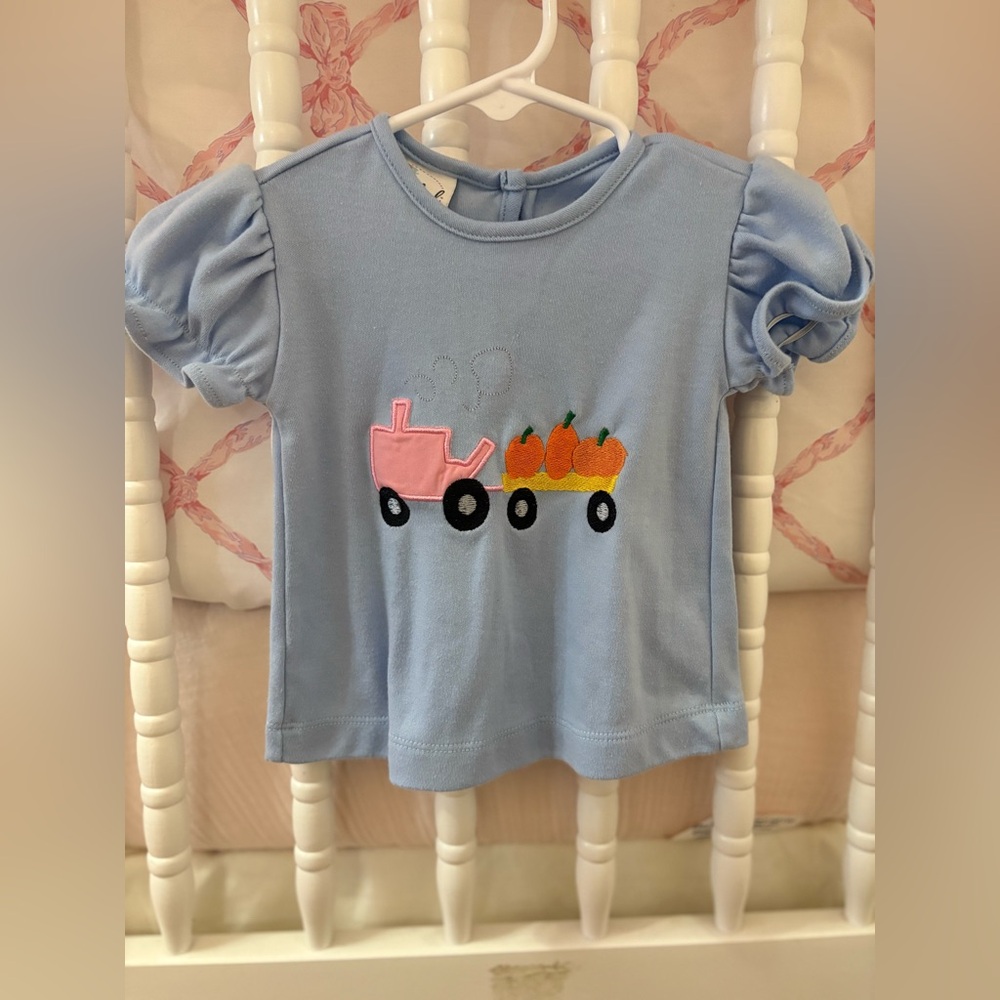 Smocked polkadot girls pumpkin pink tractor Halloween or Thanksgiving shirt